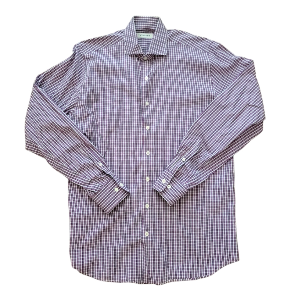 Twillory Tailored Fit Button Down 17 36/37 Pink Gray Gingham Long Sleeve‎ Shirt